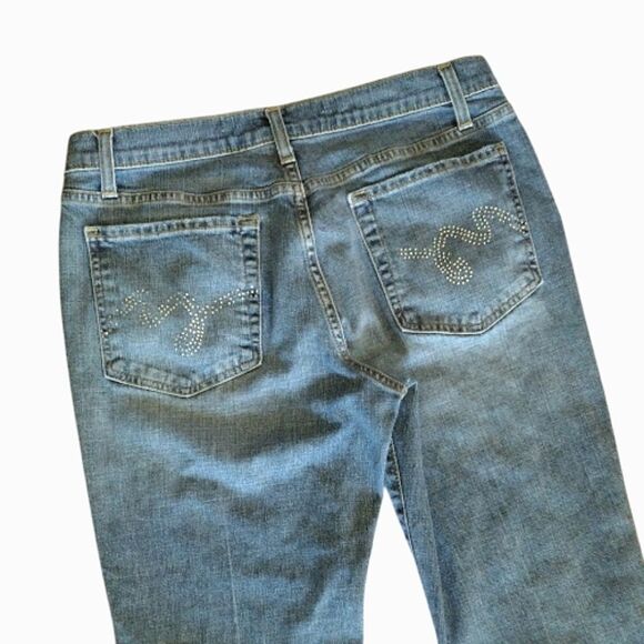 Y2K Mossimo Medium Wash Embellished Midrise Flare Jeans Size 10 - Picture 13 of 16